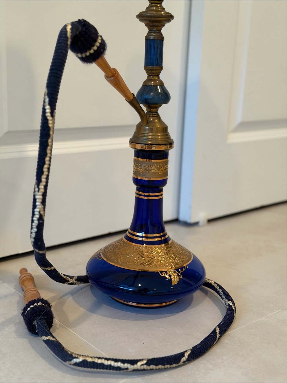 Morrocan Blue and Gold hand made Vintage Decorative Glass Art.